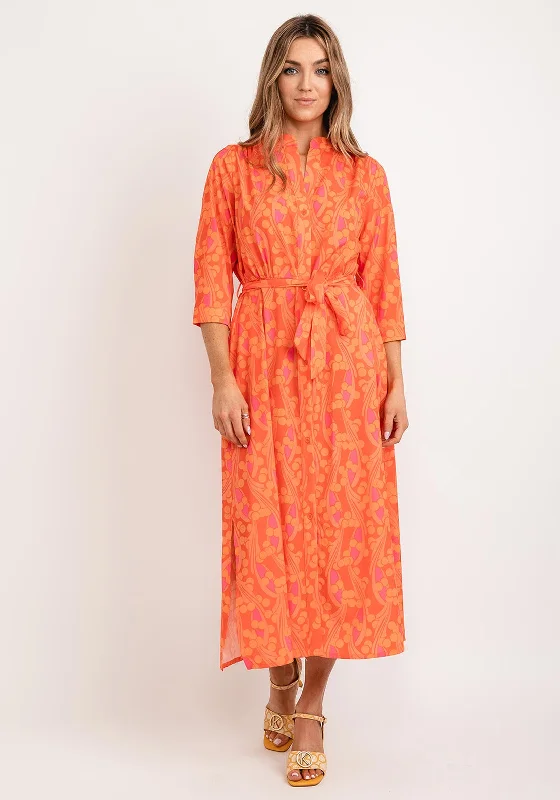 Kate & Pippa Capri Swirl & Dot Print Midi Dress, Orange & PinkEthnic Dress