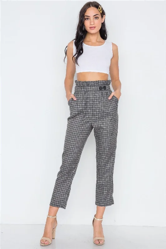 LeggingsGrey And White Plaid Paper Bag Pants /3-2-1