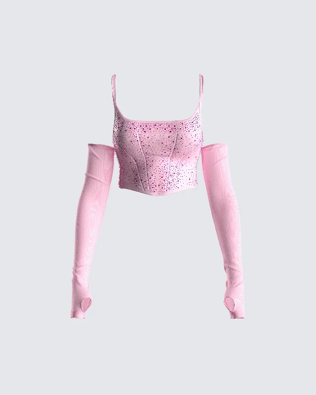 Delisa Pink Rhinestone Corset Top