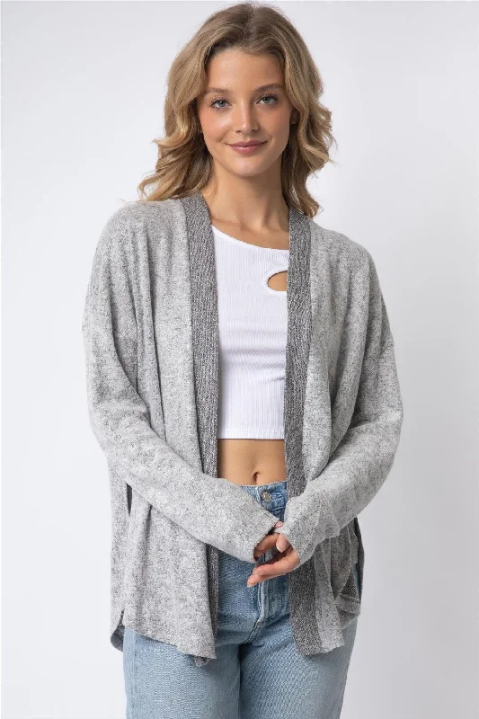 Heather Grey Textured Side Detail Long Sleeve Cardigan /1-1-1