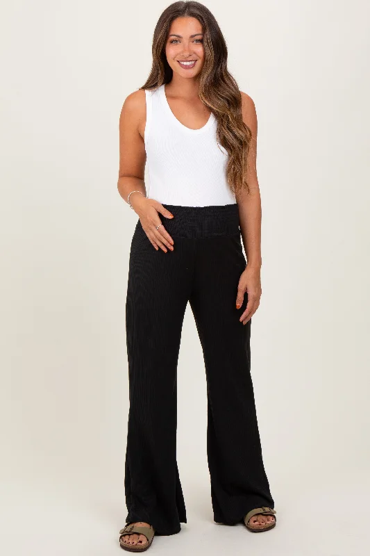 Striped PantsBlack Ribbed Smocked Waistband Wide Leg Maternity Pants