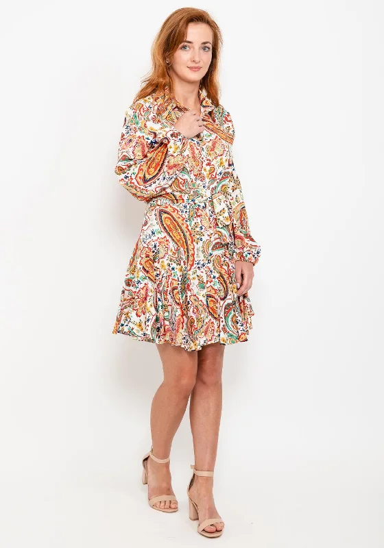 Seventy1 Paisley Pleated Mini Shirt Dress, Yellow MultiSheer Dress