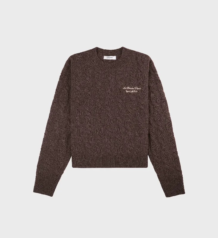 Faubourg Cableknit Wool Cashmere Crewneck - Chocolate/CreamKnitted Oversized