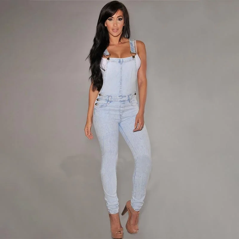 Tommy Hilfiger2019 new fashion women casual commuter fashion elastic one-piece denim overalls women's jeans Light cowboy