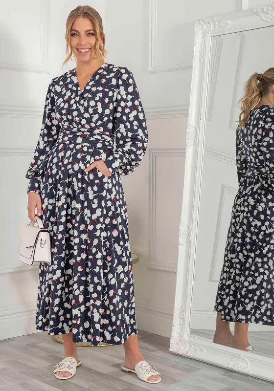 Jolie Moi Nancy Floral Long Sleeve Maxi Dress, NavySpaghetti Strap Dress