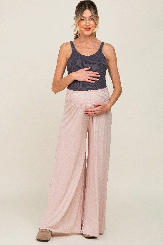 Ankle PantsLight Pink Smocked Waist Flowy Maternity Pants