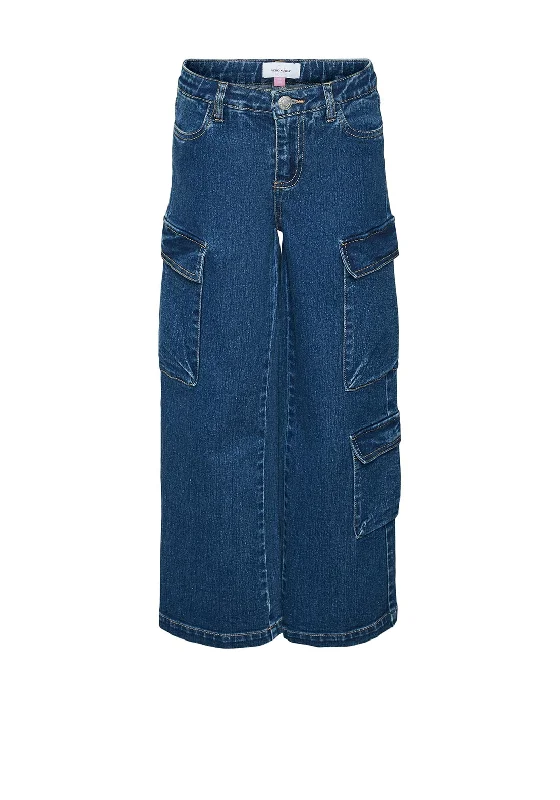 Denim beadsVero Moda Girl Daisy High Cargo Wide Jean, Medium Blue Denim