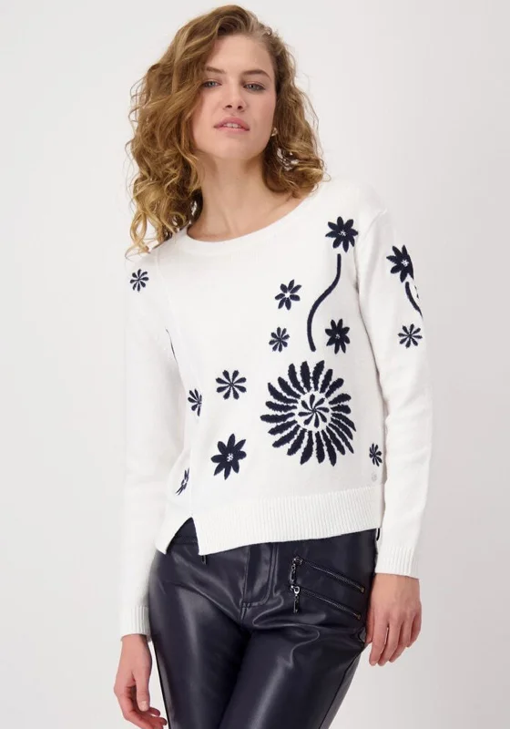 Monari Floral Knit Long Sleeve Top, Off WhiteKnit Top