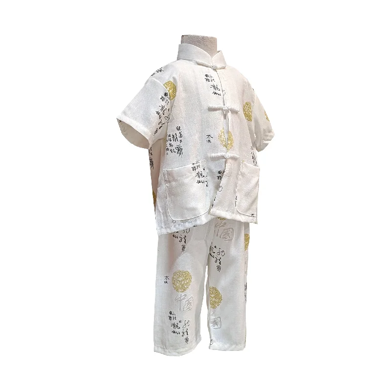 Dress PantsKids Short-Sleeve Linen Tang Shirt and Pants Set - White