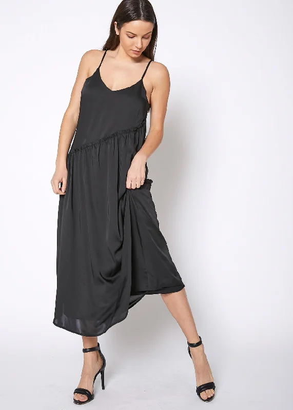 Women's Diagonal Patched Spaghetti Strap Maxi Dress In BlackUtility Dress