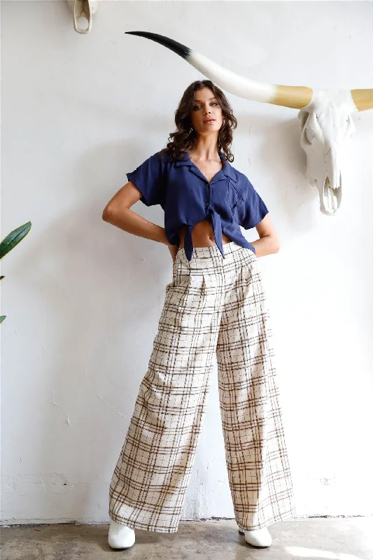 Cargo ShortsIvory Multi Color Plaid Wide Leg Pants /1-2-2-1