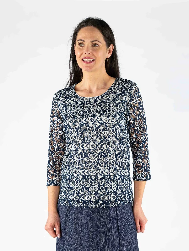 Round Neck Lace TopKnitted Patterned