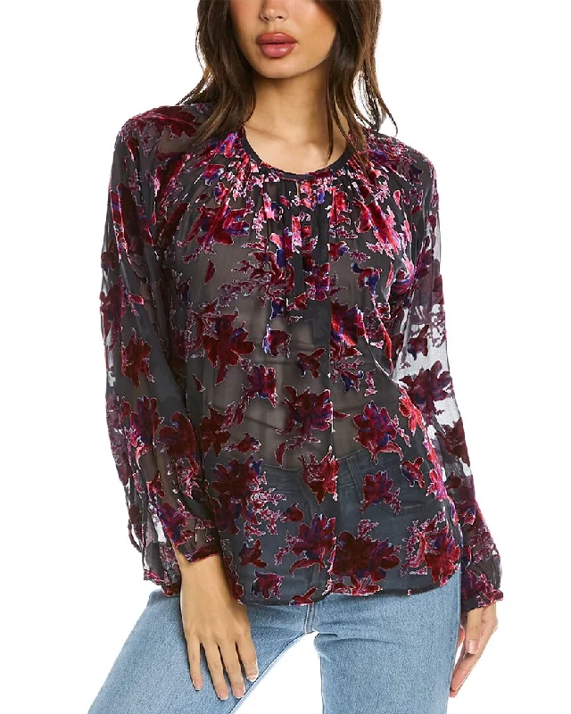 rag & bone womens  Yuni Burnout Silk-Blend Blouse, XXS, PurpleHooded Shirts