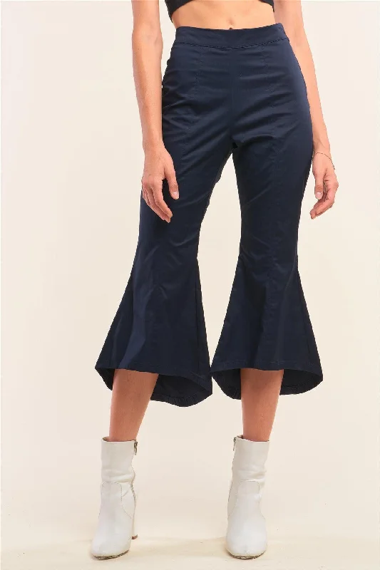 Drawstring PantsNavy Solid High Waisted Retro Bell Bottom Flare Pants /1-2-2-1