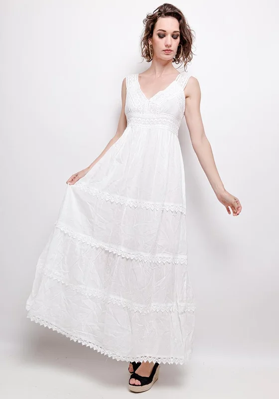 Seventy1 One Size Crochet Maxi Smock Dress, WhiteDenim Dress