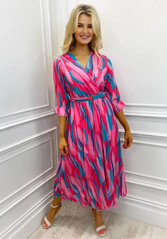 Kate & Pippa Positano Print Midi Dress, Pink & AquaCocktail Dress