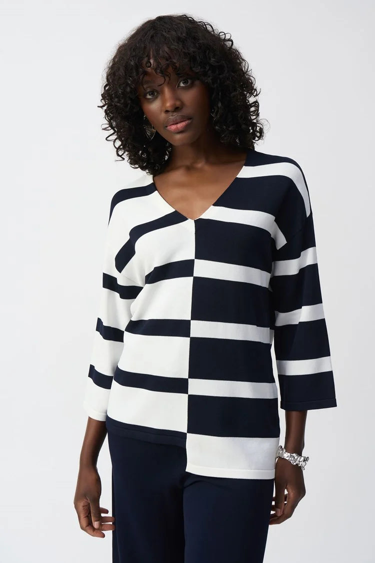 Joseph Ribkoff Striped Sweater V-Neck Pullover - 251914VNeckTopExplorer