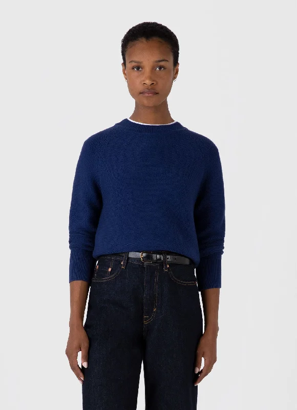 Women's Textured Cotton Jumper in Ink BlueKnit Layered