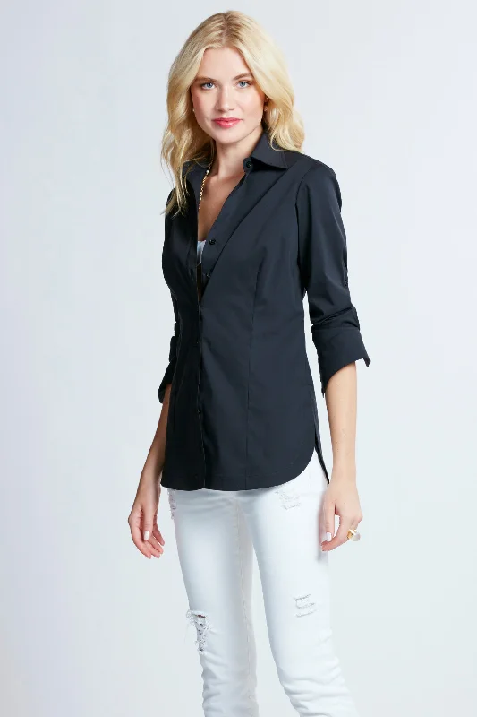 Joey Button Down Silky Black Poplin BlouseTasseled Shirts