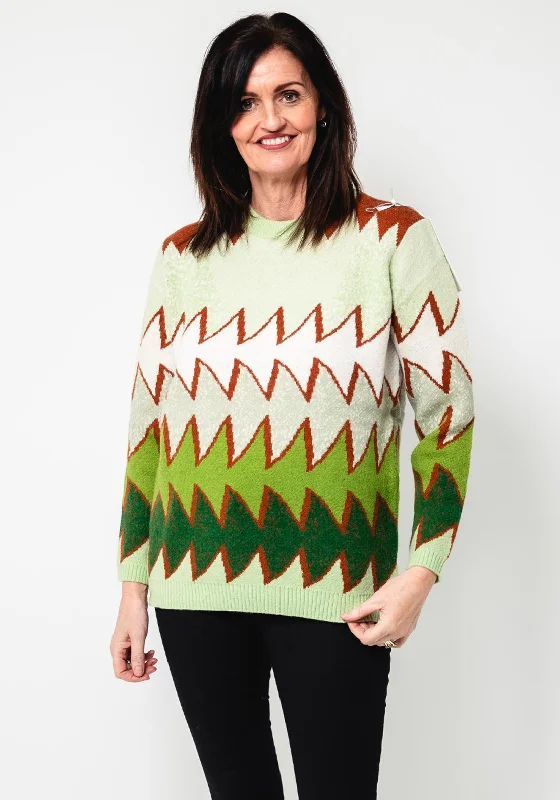 Serafina Collection One Size Zig Zag Knit Jumper, GreenKnitted Pullover