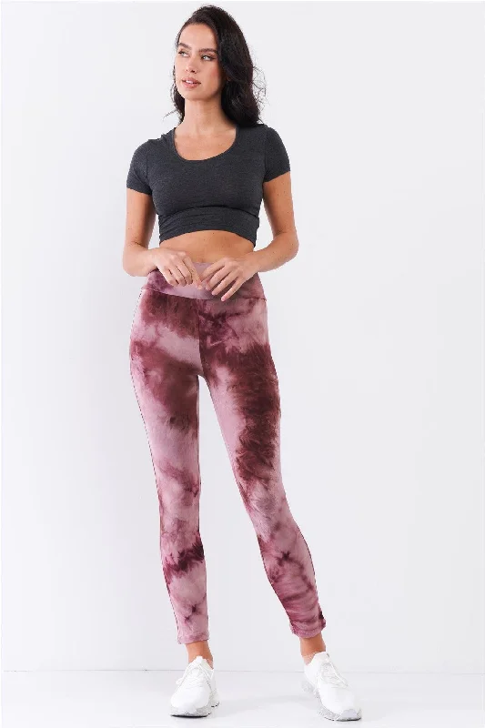 Hunting PantsComfy Plum Pink Tie-Dye High Waisted Stretchy Yoga Legging Pants /4-2-1