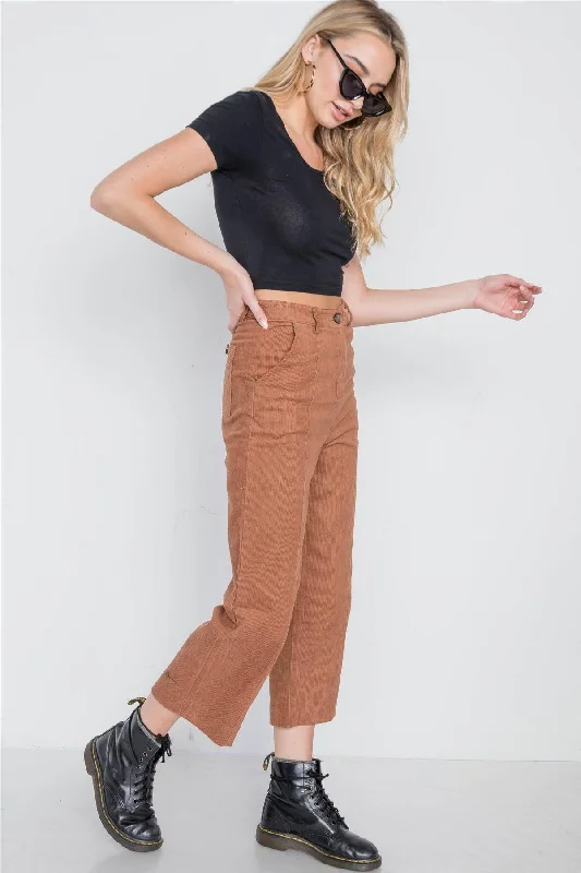 Pajama PantsCamel Corduroy Wide Leg Cropped Pants