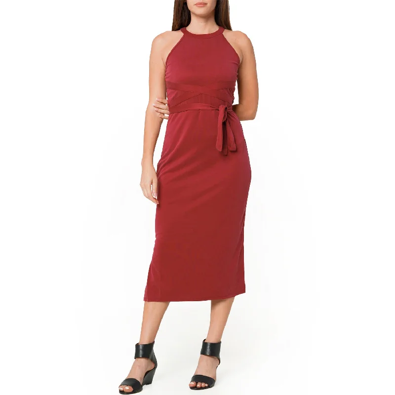 Women's Haltered Sheath Midi Dress In WineMidi Dress