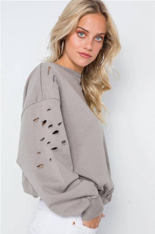 Elephant Skin Grey Distressed Long Sleeve Sweater /2-2-2