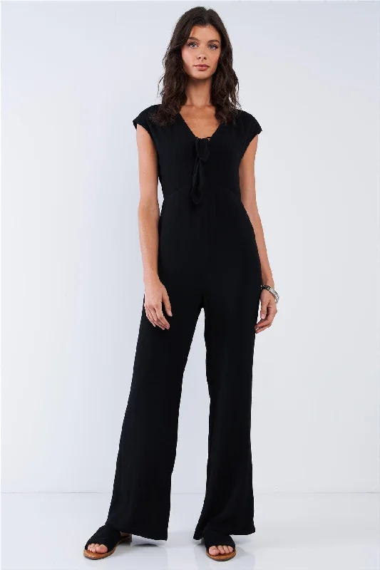 Elegant Sleeveless V-Neck Bow Tie Wide Leg Jumpsuit /1-2-2VNeckTopMarine