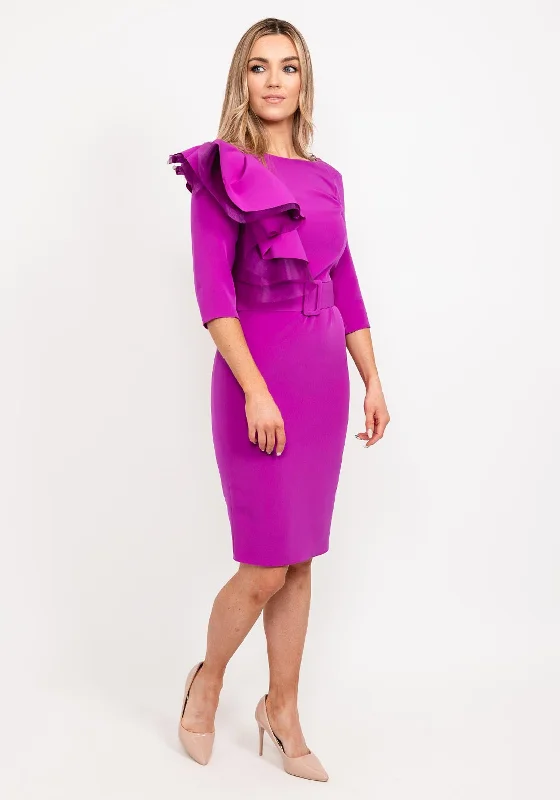 Herysa Ruffle Shoulder Dress, PurpleCap-sleeve Dress