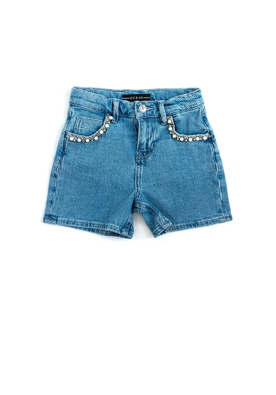 DenimGuess Older Girl Bead Detail Denim Shorts, Blue