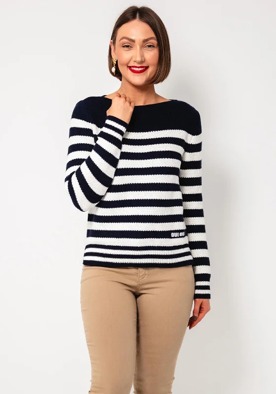 Oui Striped Knit Jumper, Navy and WhiteKnit Long Sleeve