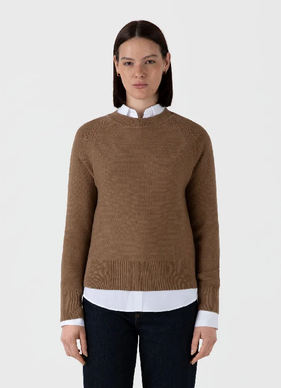 Women's Textured Cotton Jumper in AlmondKnitted Hooded