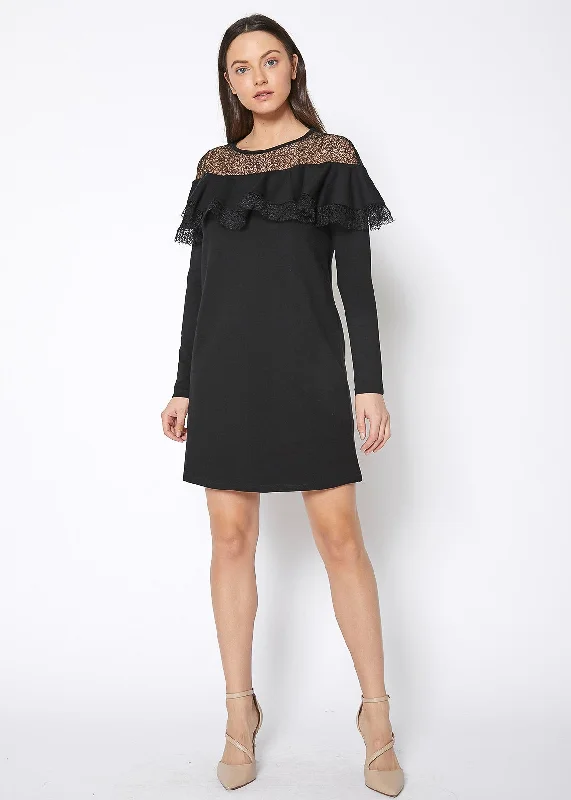 Lace Trim Sweatshirt Dress In BlackHigh-visibility Dress