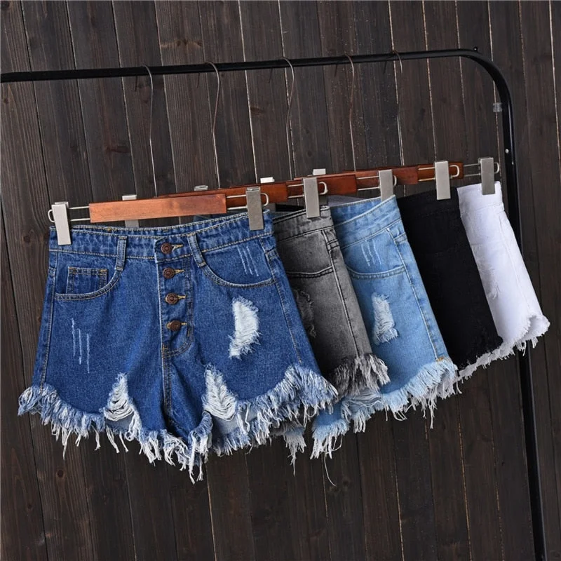 J.CrewWomens Sexy High Waist Tassel Ripped Jeans Summer Large Size Denim Shorts