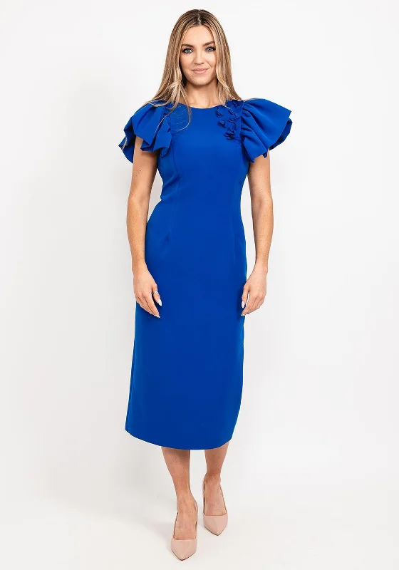 Herysa Puff Frill Shoulder Midi Dress, Royal BlueOff-the-shoulder Dress