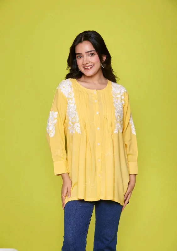 Rayon Chikankari Solid Women's Shirt - YellowCycling Shirts