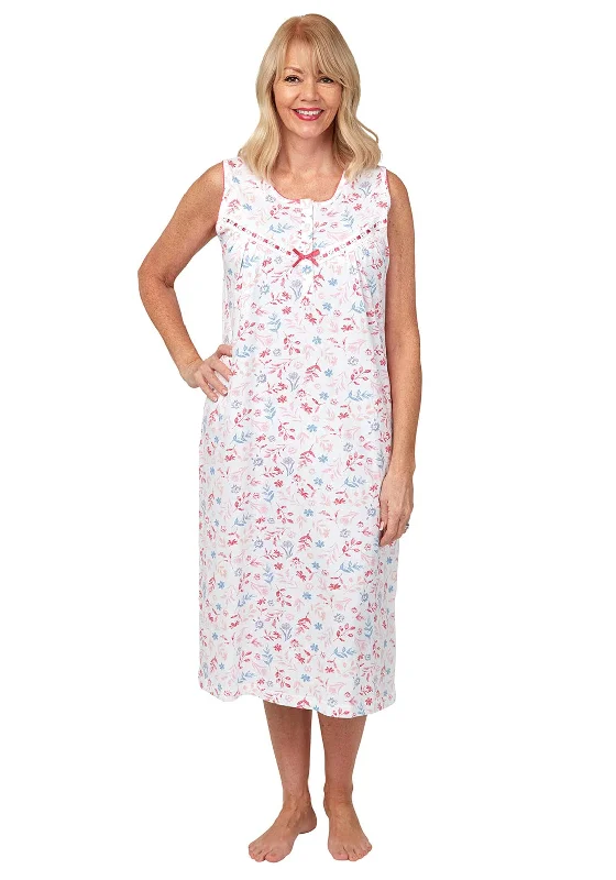 Marlon Floral Sleeveless Nightdress, White and PinkUtility Dress