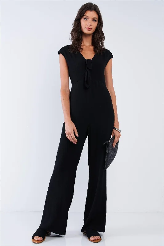 Elegant Sleeveless V-Neck Bow Tie Wide Leg Jumpsuit /1-2-2-1VNeckTopPearl