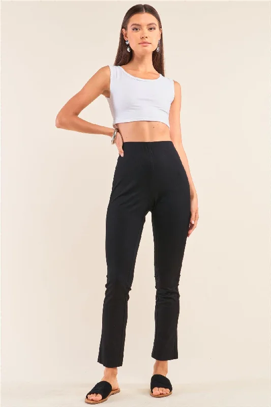 Corduroy PantsBlack High Waist Fitted Ankle Length Pants /1-2-1