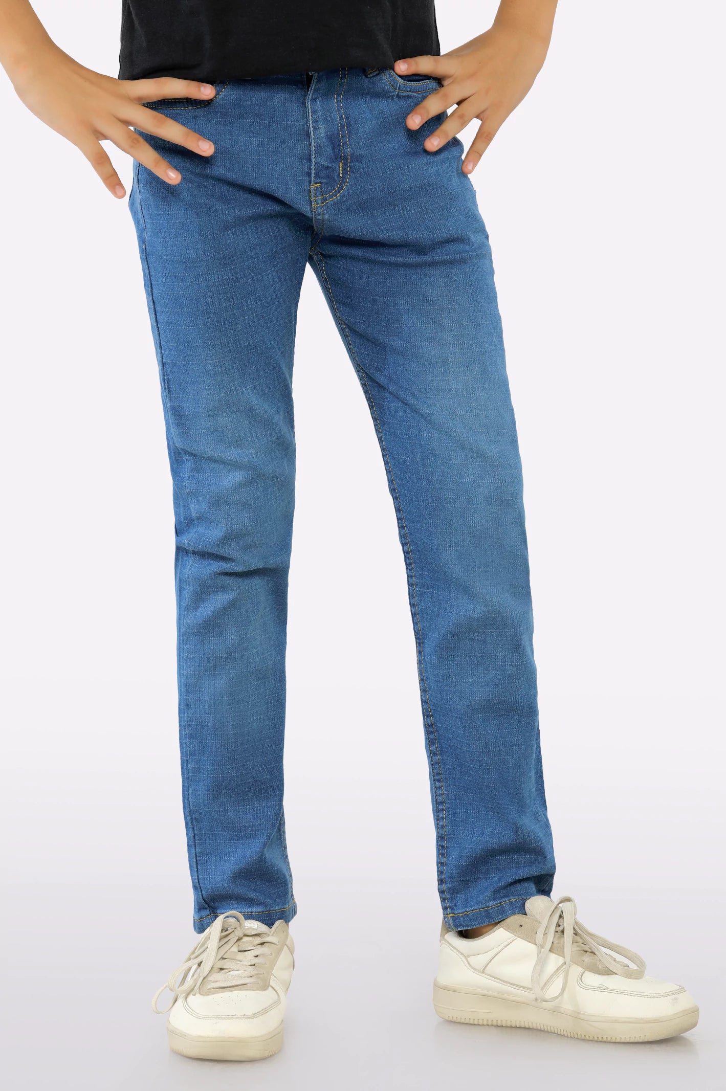 Denim patchesMedium Blue Denim Jeans For Boys