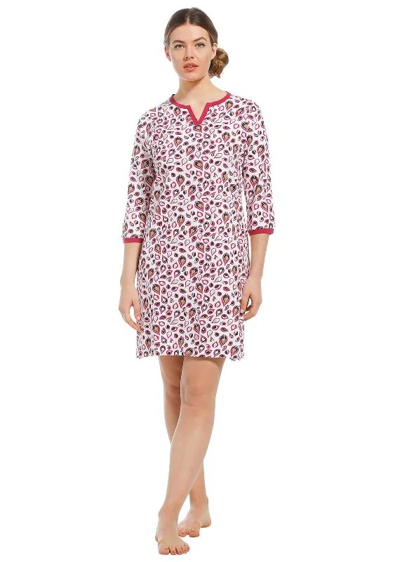 Pastunette V-neck Leaf Print Nightdress, Dark PinkA-line Dress