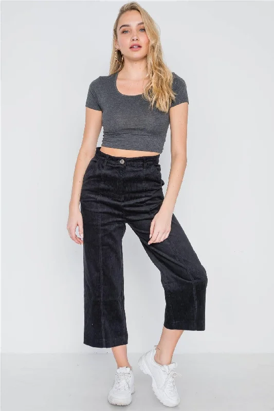 RompersBlack Corduroy Wide Leg Cropped Pants /2-1-3