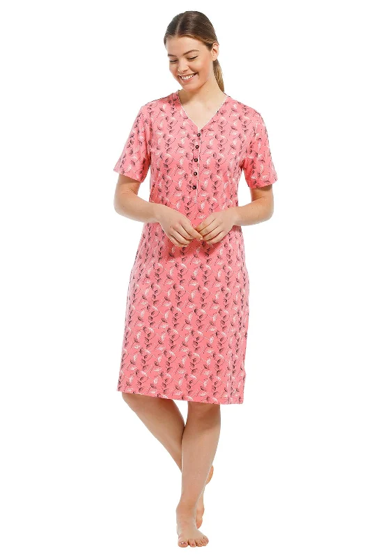 Pastunette V-neck Print Nightdress, PinkOpaque Dress