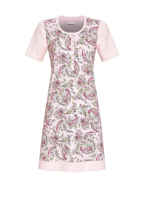 Ringella Floral and Stripe Short Sleeve Nightdress, PinkBall Gown