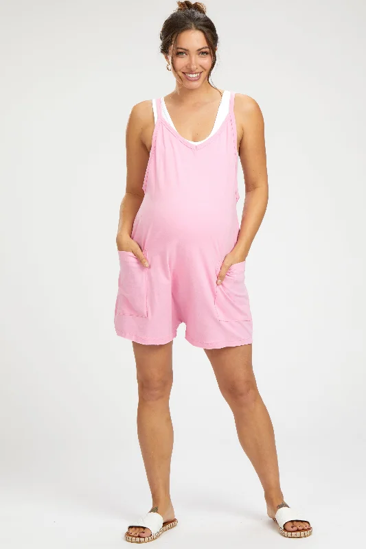 Pink Basic V-Neck Maternity RomperVNeckTopSummit