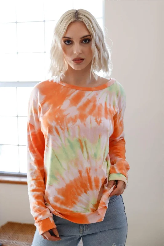 Orange Spin Tie-Dye Long Sleeve Sweater /2-2-2