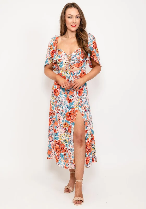 Seventy1 Floral Cut Out Midi Dress, Ecru MultiSari Dress