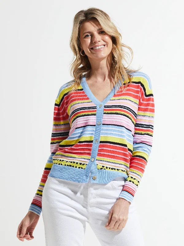 Zaket and Plover Striped Button Front V-Neck Cardigan - ZP7437UVNeckTopGladiator