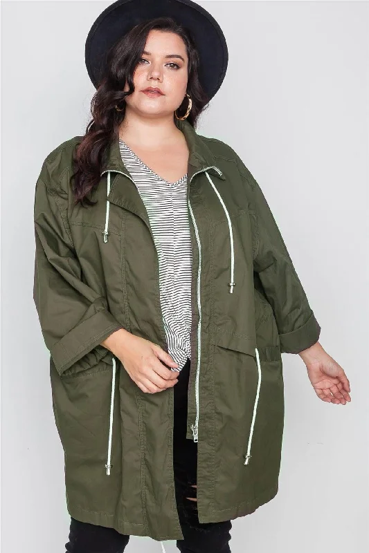 Plus Size Olive Utility Long Sleeve Jacket